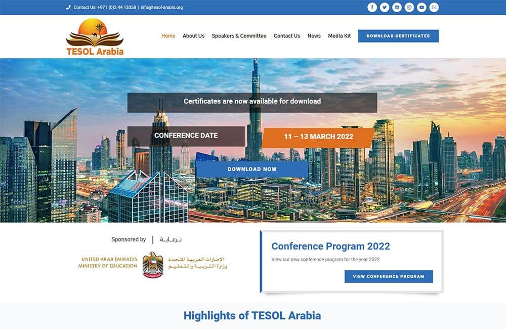 Screenshot of the TESOL Arabia website