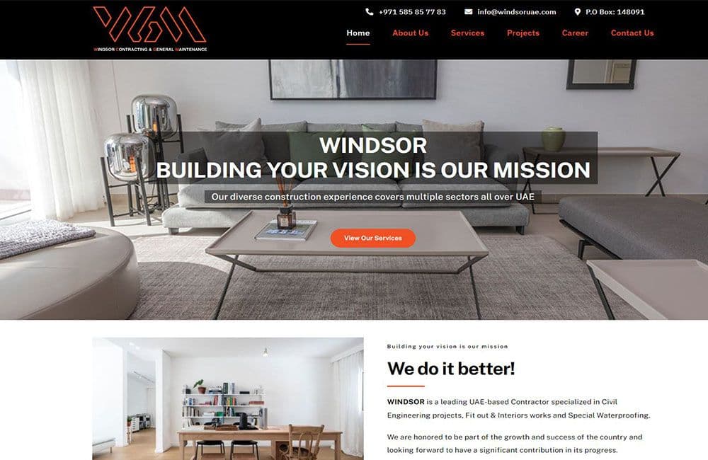 Screenshot of the Windsor Contracting website